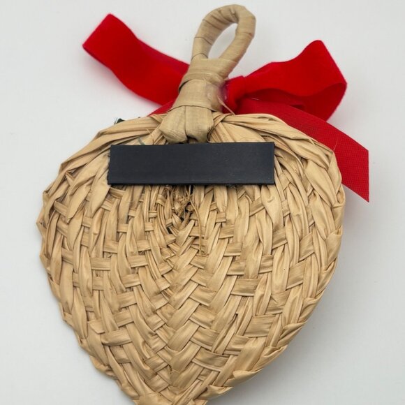 Vintage Wicker Poinsettia Christmas Fridge Magnet with Red Bow Holiday Decor - Picture 2 of 6